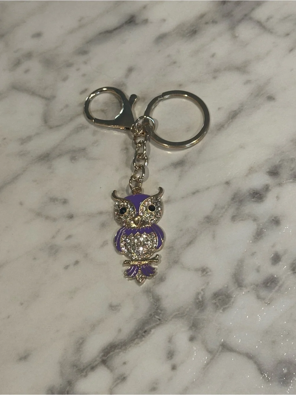Purple Crystal Owl Keychain Charm